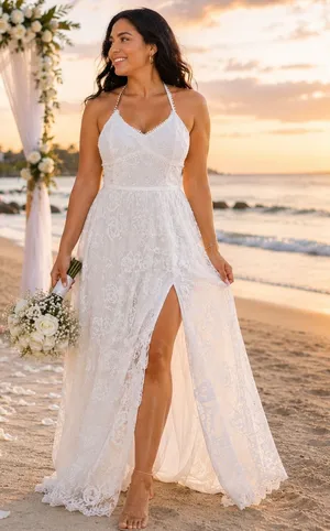 Ryanth Long Lace Wedding Dresses Bride Simple Beach Dress Train Boho Bridal thumbnail 1