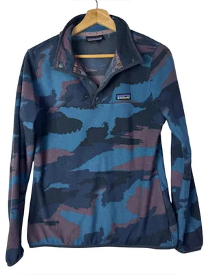 Patagonia Micro D Snap T Pullover Blue & Purple Camo Fleece Sweatshirt S thumbnail 2