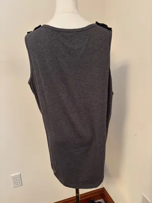 Classic Charcoal Scoop Neck Tank Top with snaps on shoulder and down sides thumbnail 4