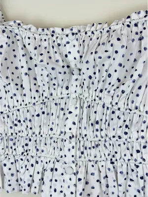 J.Crew Cinched-Waist Cotton Poplin Tank Top Blue Dot Smocked Crop M thumbnail 4