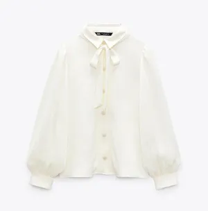 ZARA blouse shirt top satin effect jewel button neck bow thumbnail 5