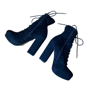 Symphony Faux Suede Black Chunky Platform Heeled Boots 🔥 thumbnail 3