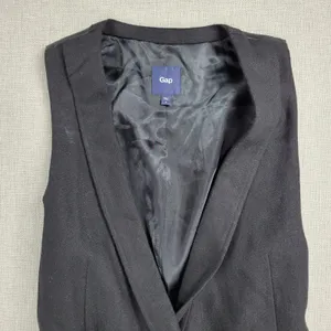 Gap Womens Vest Large Black Wool Blend Plunging Neck Waist Tie Double Breasted thumbnail 6