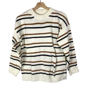 Boutique White‎ & Brown Stripe Crewneck Pullover Sweater M thumbnail 2