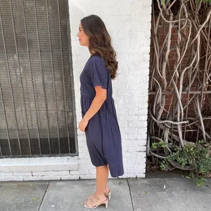 Navy Blue Merokeety cottage shirt dress sz M thumbnail 3