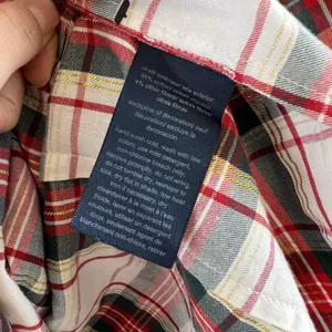 Tommy Hilfiger Women's Red Green Plaid Metallic Thread Roll-Tab Shirt Size M thumbnail 8
