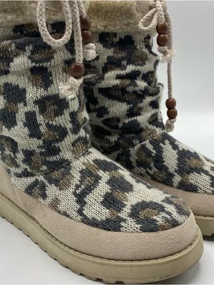 Skechers Womens Slip On Brown Mid-Calf Knit Cold Weather Boots Leopard 6 Animal thumbnail 3