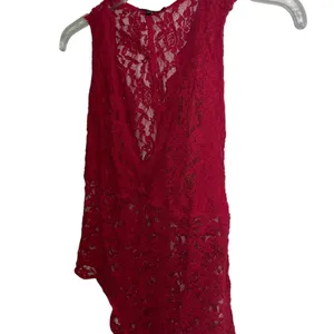 AmbuRance Red Lace Bodysuit V Neck Sleeveless Full Lace Size 2X thumbnail 3