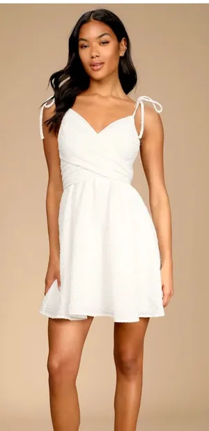 Lulus Cute and Sweet White Tie-Back Mini Skater Dress Size Medium thumbnail 1