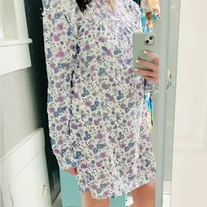 Modcloth Floral Prairie Doll Mini Dress Ruffle Shoulder Purple Blue M NWT thumbnail 5