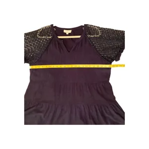 Umgee+ Plus Linen Cotton Blend Crochet Sleeve Navy Blue Tunic Top Size 1XL EUC thumbnail 5