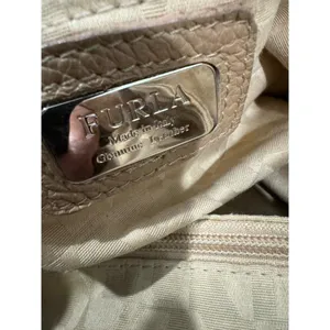 Furla Tan Pebbled Leather Chain Lock Drawstring Satchel Shoulder‎ Bag Y2K Boho thumbnail 8