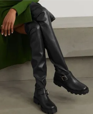 Nine West Nans Over-the-Knee Boots Size‎ 5 Black Lug Sole Buckle Detail grunge thumbnail 1