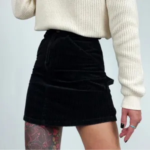 Vintage 90’s Wide-Wale Corduroy Carpenter Mini Skirt in Black | Size 26” thumbnail 2