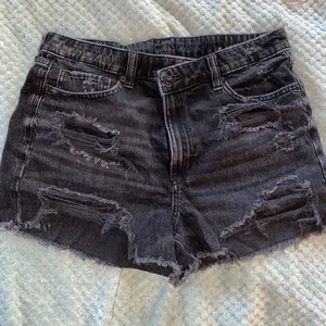American eagle V waist distressed jean shorts black thumbnail 1