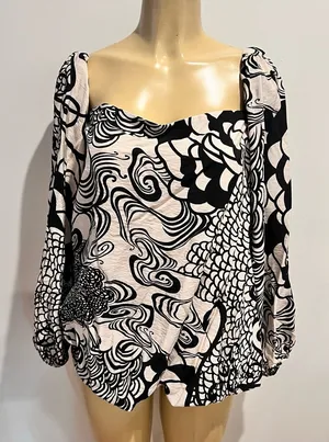 Alexis Ellora Mini Dress Sz L Black Cream Long Sleeves Belted thumbnail 1