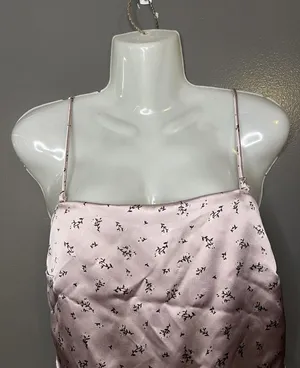 Garage Tank Top Womens M Pink Satin Floral Tie Back Bow Cami Crop Summer thumbnail 1
