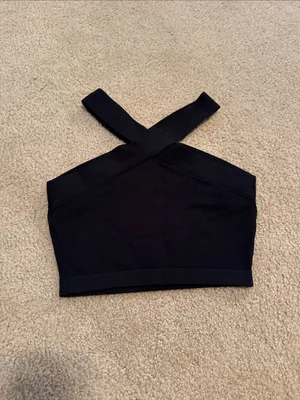 Aritzia Babaton Black Criss Cross Halter Crop Top thumbnail 2