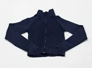 Fabletics Ribbed Seamless Full Zip‎ Jacket Navy Blue Mock Neck Cropped Small thumbnail 1