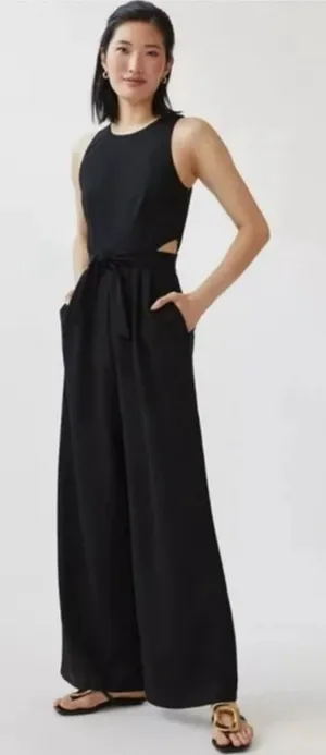Anthropologie Hutch Cutout Wide Leg Black Jumpsuit with waist tie size medium thumbnail 1