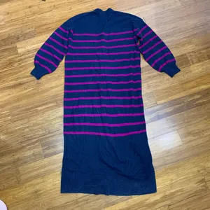 LOFT Navy Blue Pink Stripe Long‎ Cardigan Sweater Dress Duster Womens Size Large thumbnail 6