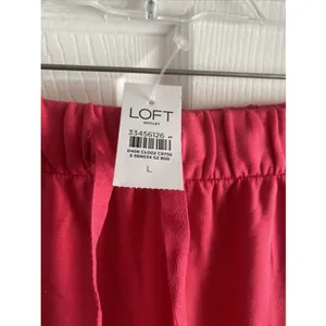 Loft Drawstring Midi Skirt Womens Size L Pink Casual Knit Cotton Blend New thumbnail 2