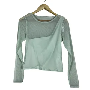 NWT Abercrombie & Fitch Mesh Asymmetric Solid Top Mint Green Y2K Sheer Size M thumbnail 2
