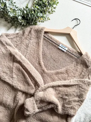 Old Navy Taupe Fuzzy Knit V Neck Sweater Soft Cozy Pullover Size S thumbnail 2