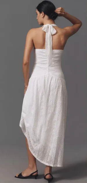 NWT Anthropologie X Flat White Plunge Slim Maxi Dress White Pace Halter Neck 3X thumbnail 1