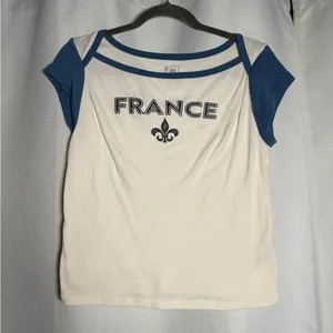 BDG Urban Outfitters Cream and Blue France Fleur De Lis T Shirt 90s Size XL thumbnail 8