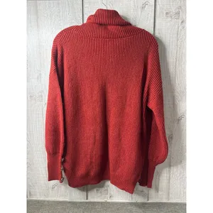 Dark Red Ribbed Knit Cowl Neck Sweater With Button Accents Womens M Cozy Fall thumbnail 2