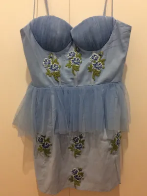 XS Tull dress with built-in corset light blue with flowers halloween costume thumbnail 4