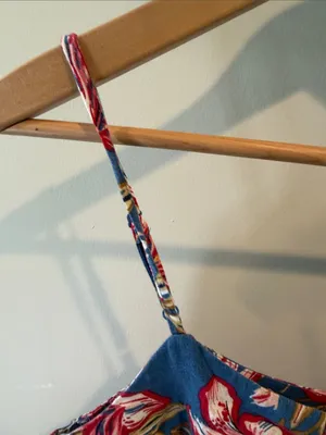 A New Day XS Blue Tropical Floral Coquette Linen-Blend Strappy Cropped Tank Cami thumbnail 4
