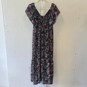 Universal Thread Black Floral Tiered Maxi Dress Small V-Neck Smocked Back Boho thumbnail 2
