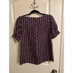 Lilly Pulitzer Silk Ruffle Front Navy And Pink Blouse Shirt Sz 2 Beachy Preppy‎ thumbnail 3