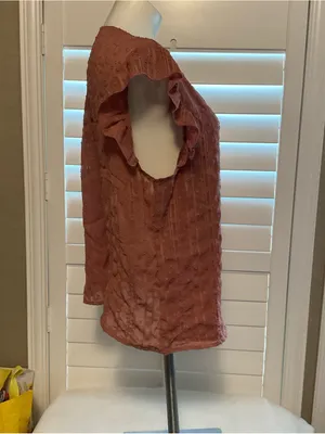 SHEIN Rust Ruffle Sleeve V-Neck Blouse thumbnail 3
