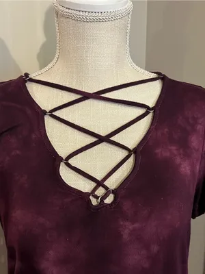 American Eagle Soft & Sexy Tagless Crisscross Short Sleeve Top Burgundy Tie Dye thumbnail 2