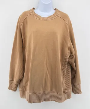 Aerie Camel Tan Oversized Ribbed Trim Crewneck Sweatshirt Medium Pullover Cozy thumbnail 1