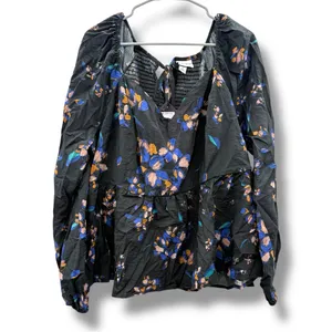 Ava & Viv Black Multicolor Floral Long Sleeve Smocked Peplum Top Sz‎ 1X NEW thumbnail 3