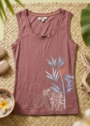 O'NEILL Women’s Vintage Y2K Graphic Tank Top Mauve Plum Dusty Rose Floral Palm thumbnail 1
