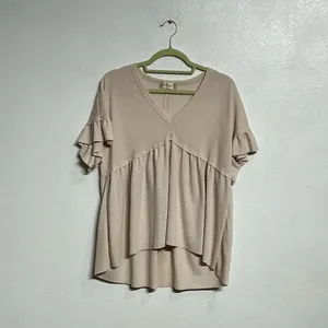 Altar’d State Blush Pink Waffle Knit Babydoll Ruffle Sleeve Top Sz M thumbnail 2