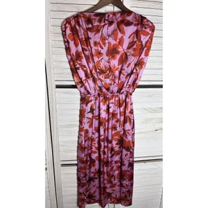 Vici Romantic Floral Pink Red Midi Dress Side Slit Crew Neck Coquette Small thumbnail 5