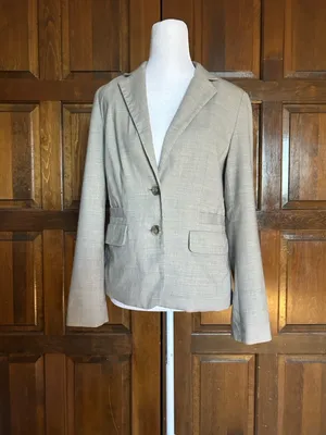 Banana Republic Cream Blazer Size 6 Wool Blend Two-Button Career Suit‎ Jacket thumbnail 3