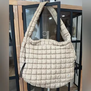 FP Movement quilted tote bag carryall beige sand hobo large zipper shoulder thumbnail 2