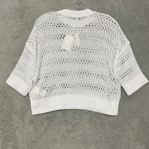 Madewell Sweater‎ Womens XS White Relaxed Open Stitch Tee Crewneck Crop NV254 thumbnail 9