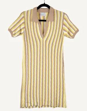 Rue Stiic Womens Dress Yellow Mini Sweater V Neck Striped Short Sleeve Size XS thumbnail 1