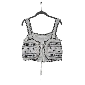 Abercrombie & Fitch White Cropped Tank with Black thumbnail 7