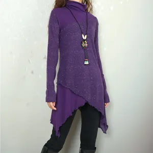 Purple Asymmetrical Pullover Mock Neck Sweater Women's Oversized Knit Top Tunic thumbnail 9