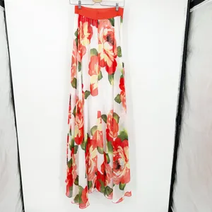 NWT Akira Womens Resort Vacation Tropical Floral Elastic Waist Maxi Skirt Size L thumbnail 8