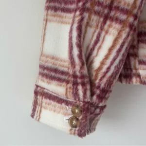 Avec Les Filles Plaid Zip Up Jacket Fleece White Pink Orange Shacket Cropped thumbnail 10